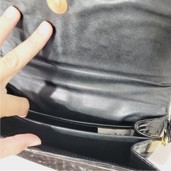 CABRELLI VINTAGE RECTANGULAR CROSSBODY PURSE FAUX GATOR CROCODILE TEXTURED BLACK - Picture 4 of 11